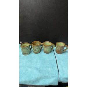 Set of 4 Vintage Ceramic Mugs – Handcrafted Rustic Glazed Pottery